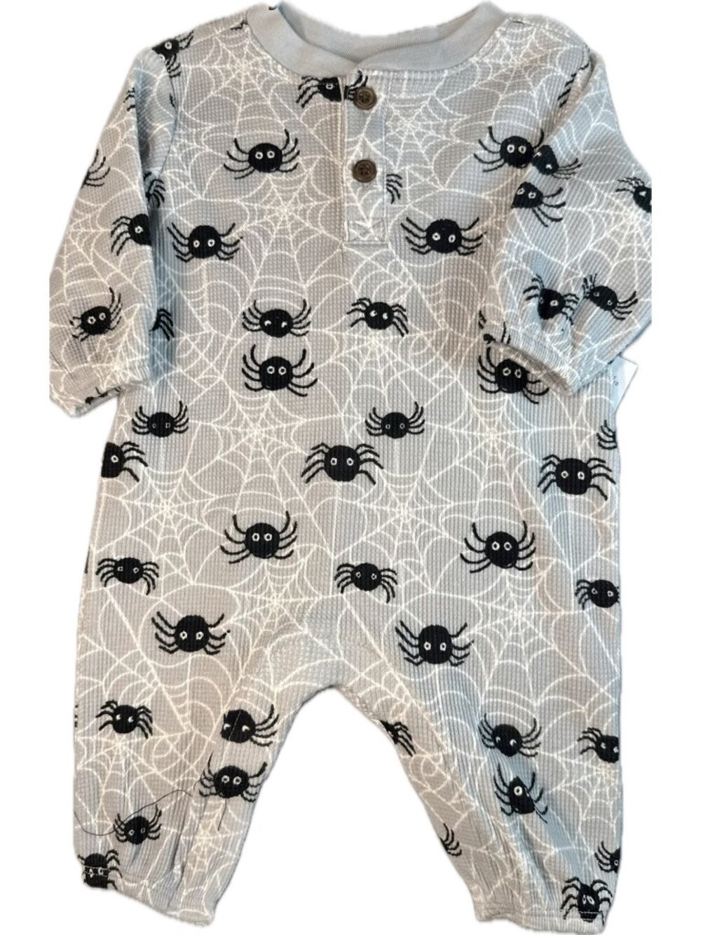Old Navy 0-3m NWT Spider web waffle weave 1pc romper Halloween monster Fall gray